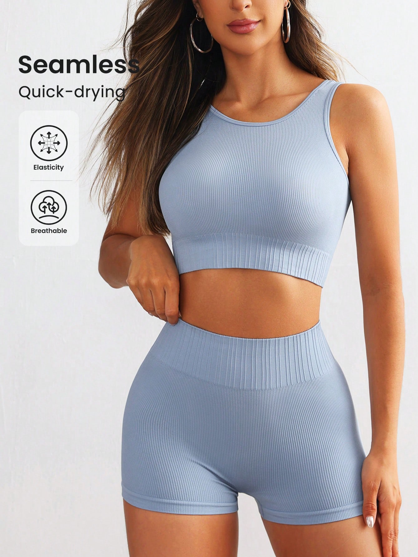 Tank Top Ribbed - Dames Seamless Geribbelde Yoga Set Mouwloos